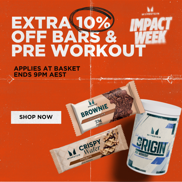 extra 10% off bars and pre workout