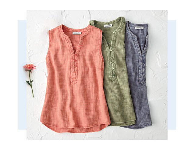 Sleeveless Vintage-Wash Gauze Top