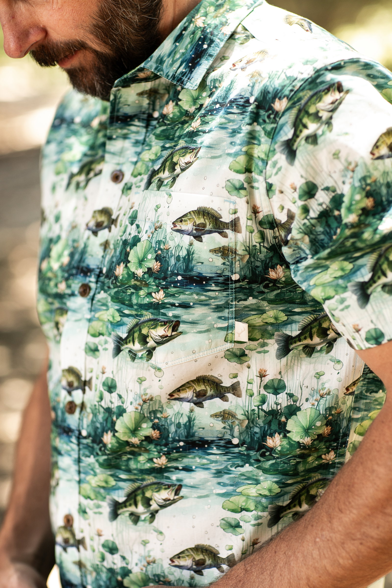 bass print aloha shirt