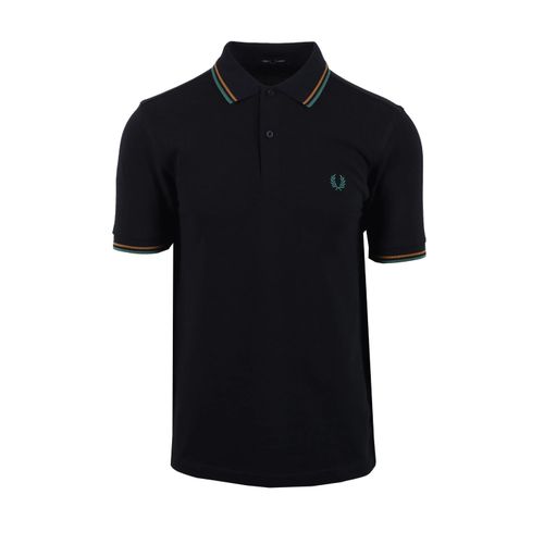 FRED PERRY TWIN TIPPED POLO NAVY/DARK CARAMEL/SPORT GREEN