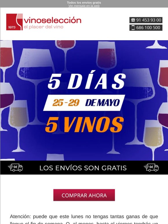 ¡5 días, 5 vinos! Vinos espectaculares, con descuentos irrepetibles ¡Prepárate!