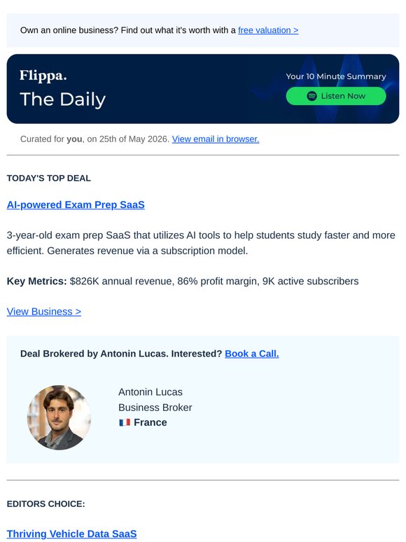 86% Margin Exam Prep Saas + 57% Growth Wellness Brand + 9-Yr Vehicle SaaS