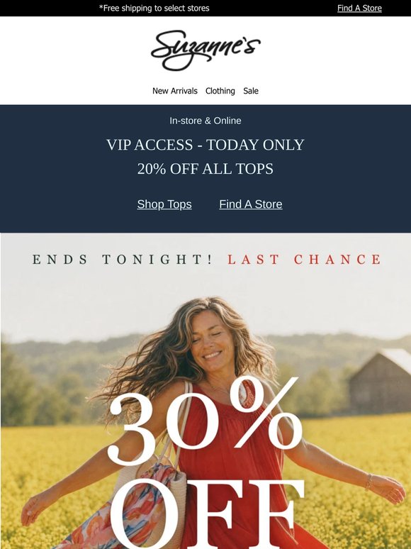Ends Tonight! 30% Off Dresses & Accessories