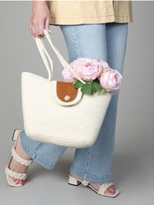 Woven Shoulder Tote Bag With Flap Closure