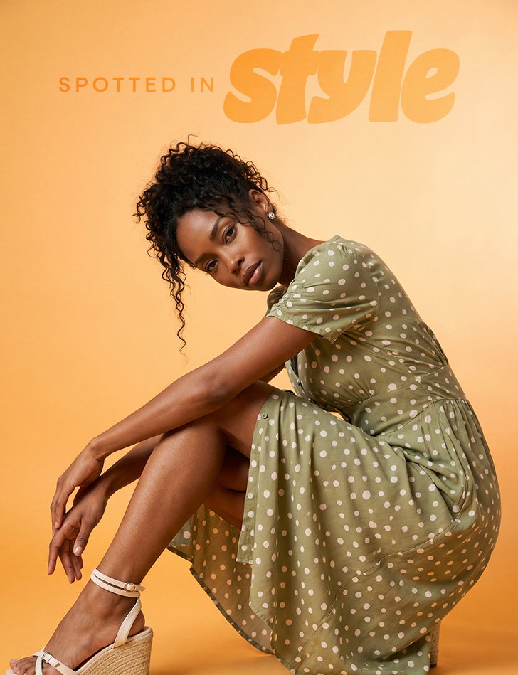 Sage Polka Dot Ruched Sleeve Midi Dress