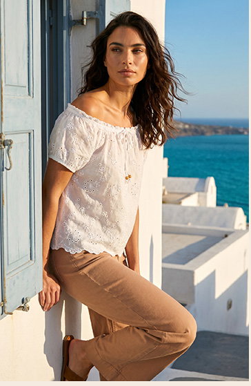 Ivory Floral Embroidered Bardot Top