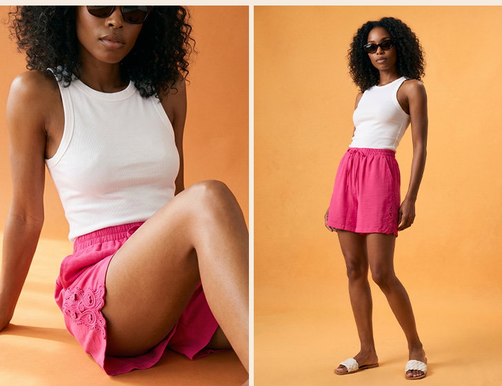Fuchsia Air Flow Lace Trim Shorts