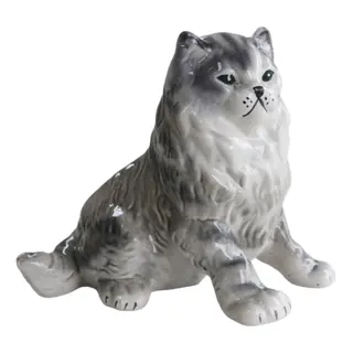 Image of Hollywood Regency Ceramic Cat Figurine, 1970s
