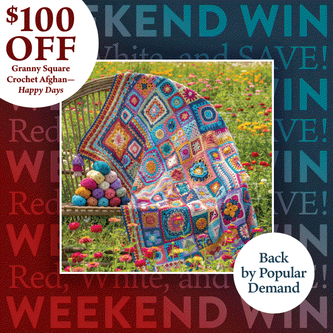 $100 Off Granny Squares Crochet Afghan - Happy Days Full Kit