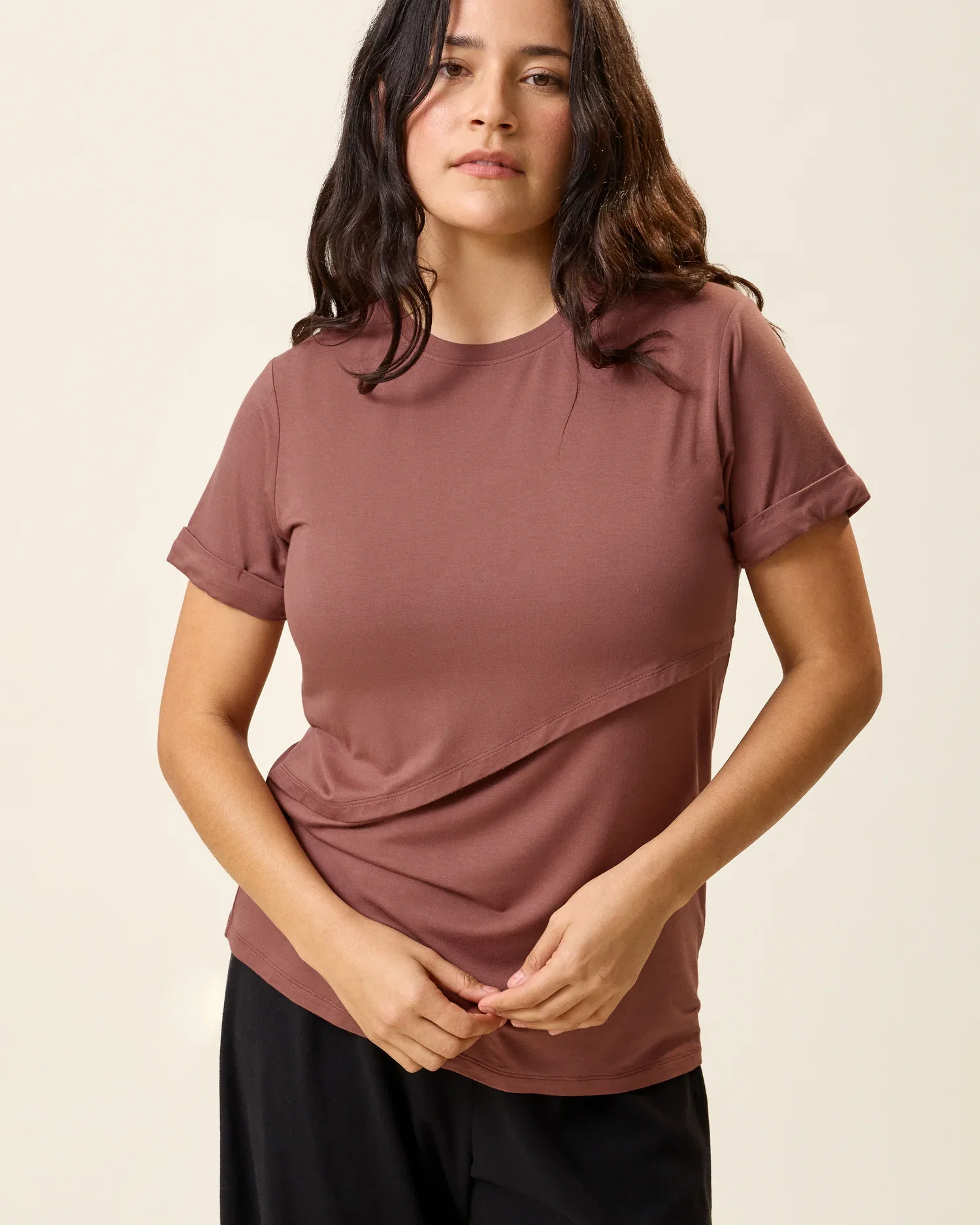 Image of Asymmetrical Nursing T-shirt | Redwood