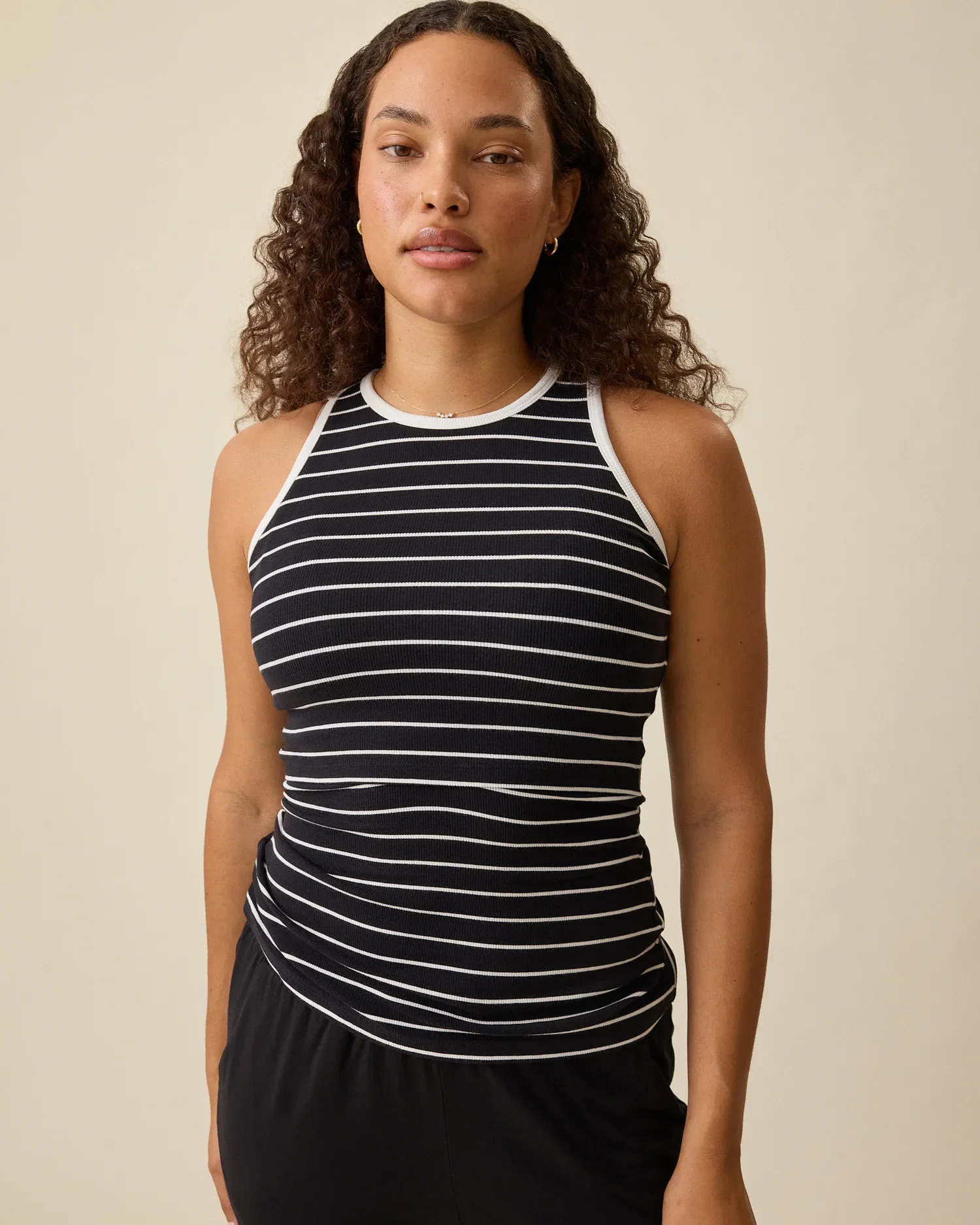 Image of Ribbed Bamboo Racerback Nursing Tank | Black & White Stripe