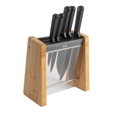 ICED Bamboo Knife Block 6pc set (Paring, Utility, Chef's 20cm, Santoku, Bread knife, Block)
