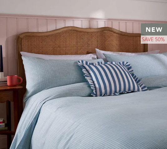Secret Garden Gingham Print Bedding in Blue