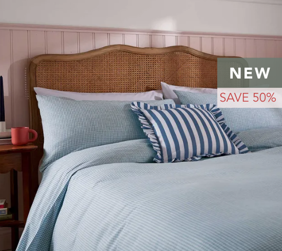 Secret Garden Gingham Print Bedding in Blue