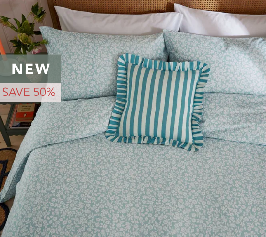 Secret Garden Rosebud Brushed Cotton Bedding in Aqua
