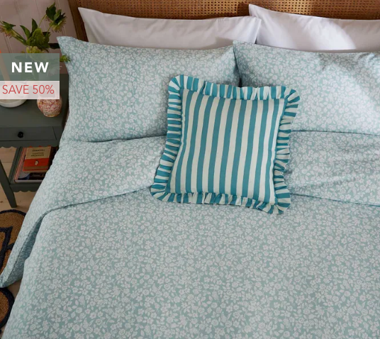 Secret Garden Rosebud Brushed Cotton Bedding in Aqua