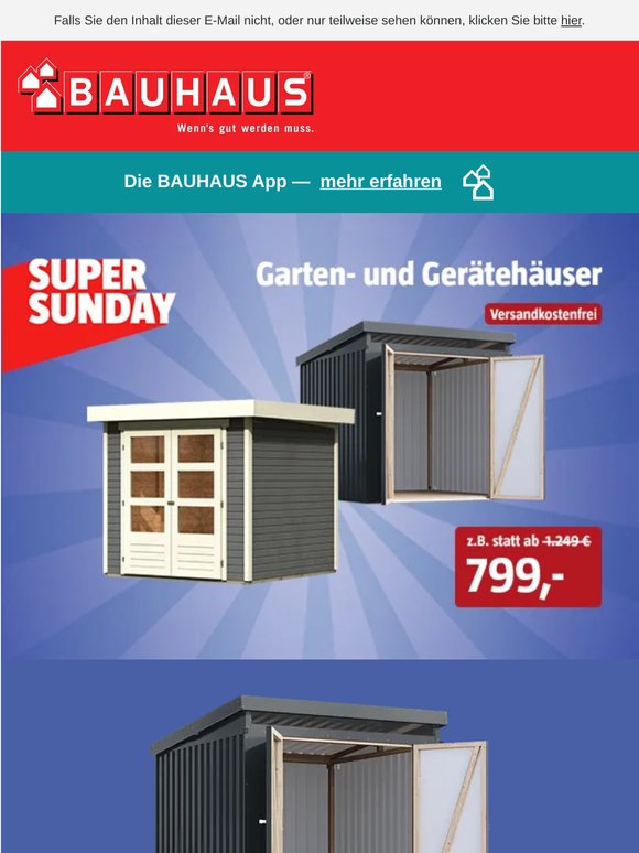 Super Sunday: Bis zu 450 € Rabatt auf Ihr Gartenhaus