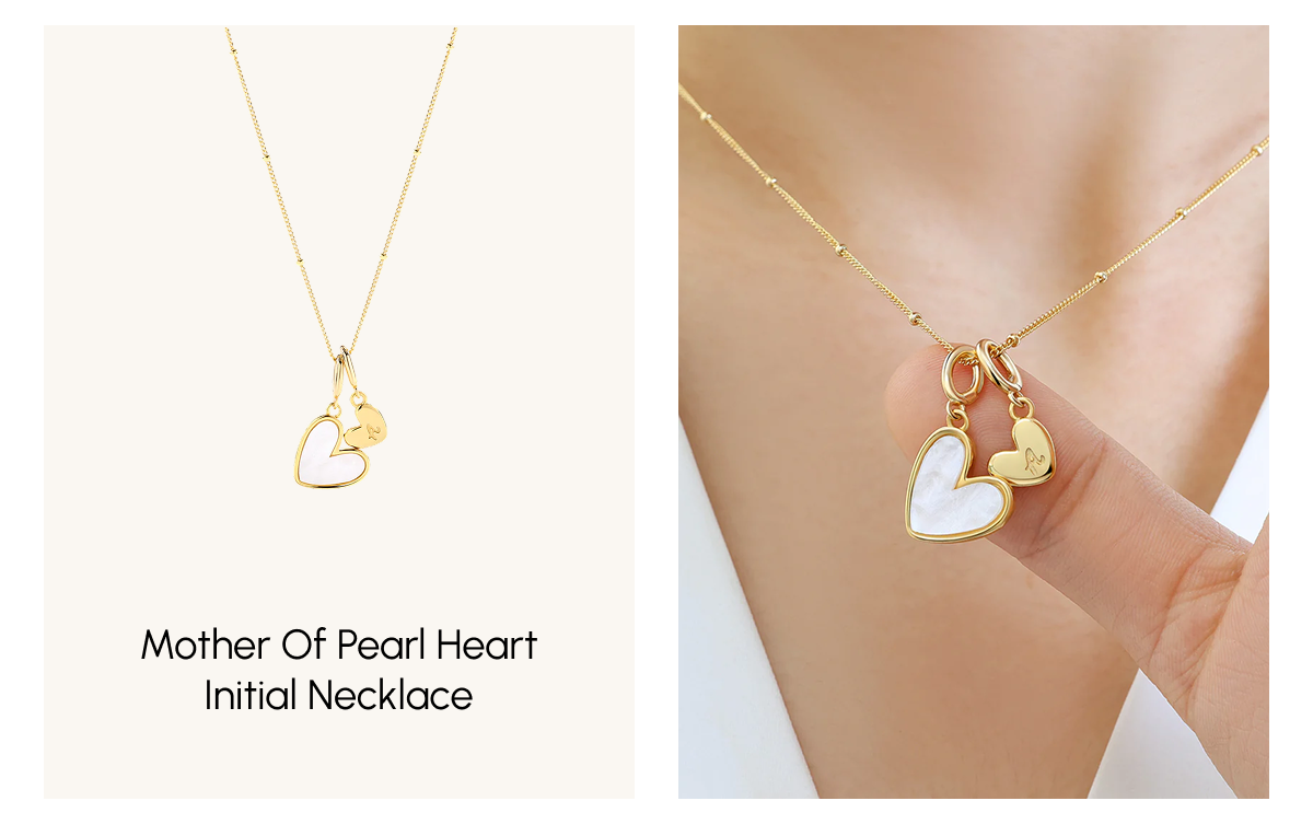 Mother of pearl heart initial necklace