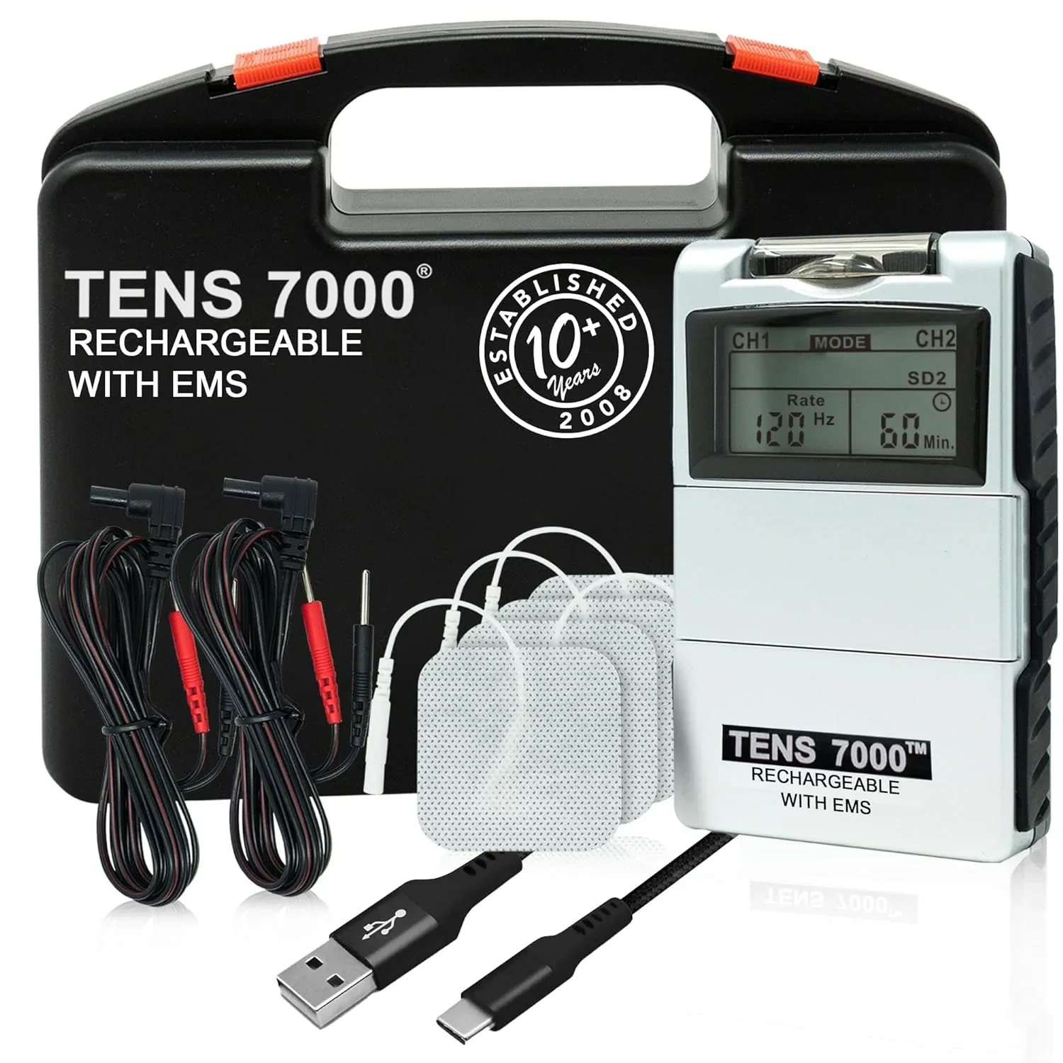 Image of TENS 7000 Rechargeable TENS and EMS Combo Unit, Dual Channel