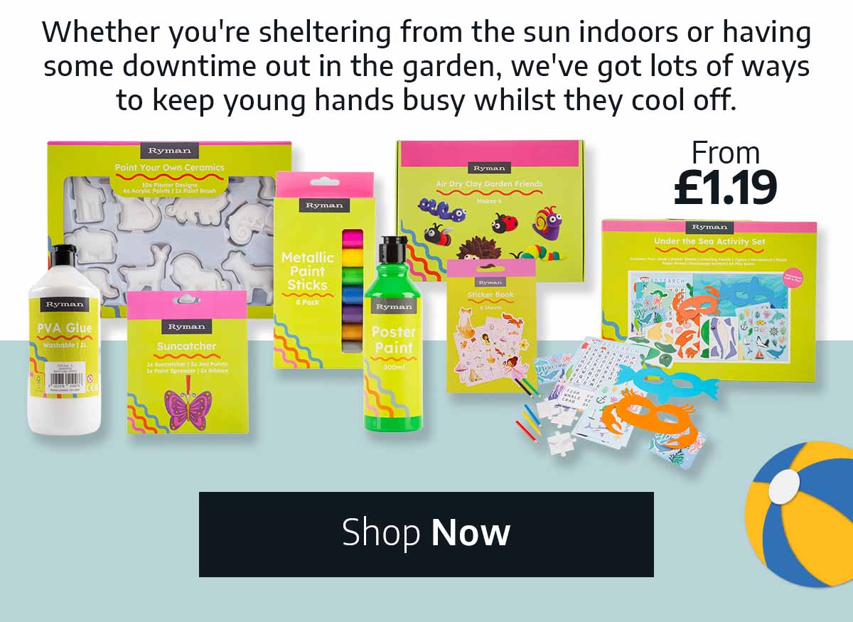 Whether you're sheltering from the sun indoors or having some downtime out in the garden, we've got lots of ways to keep young hands busy whilst they cool off - From £1.19