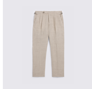 Neutral Delave Linen Pleated Trouser