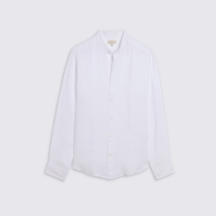 White Linen Grandad Collar Shirt