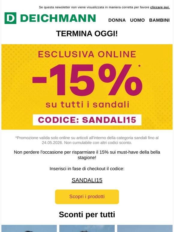 ULTIME ORE! 15% su tutti i sandali - Solo online!
