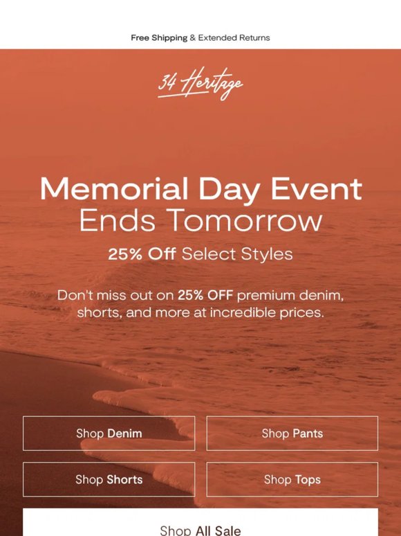 Memorial Day Event Ends Tomorrow