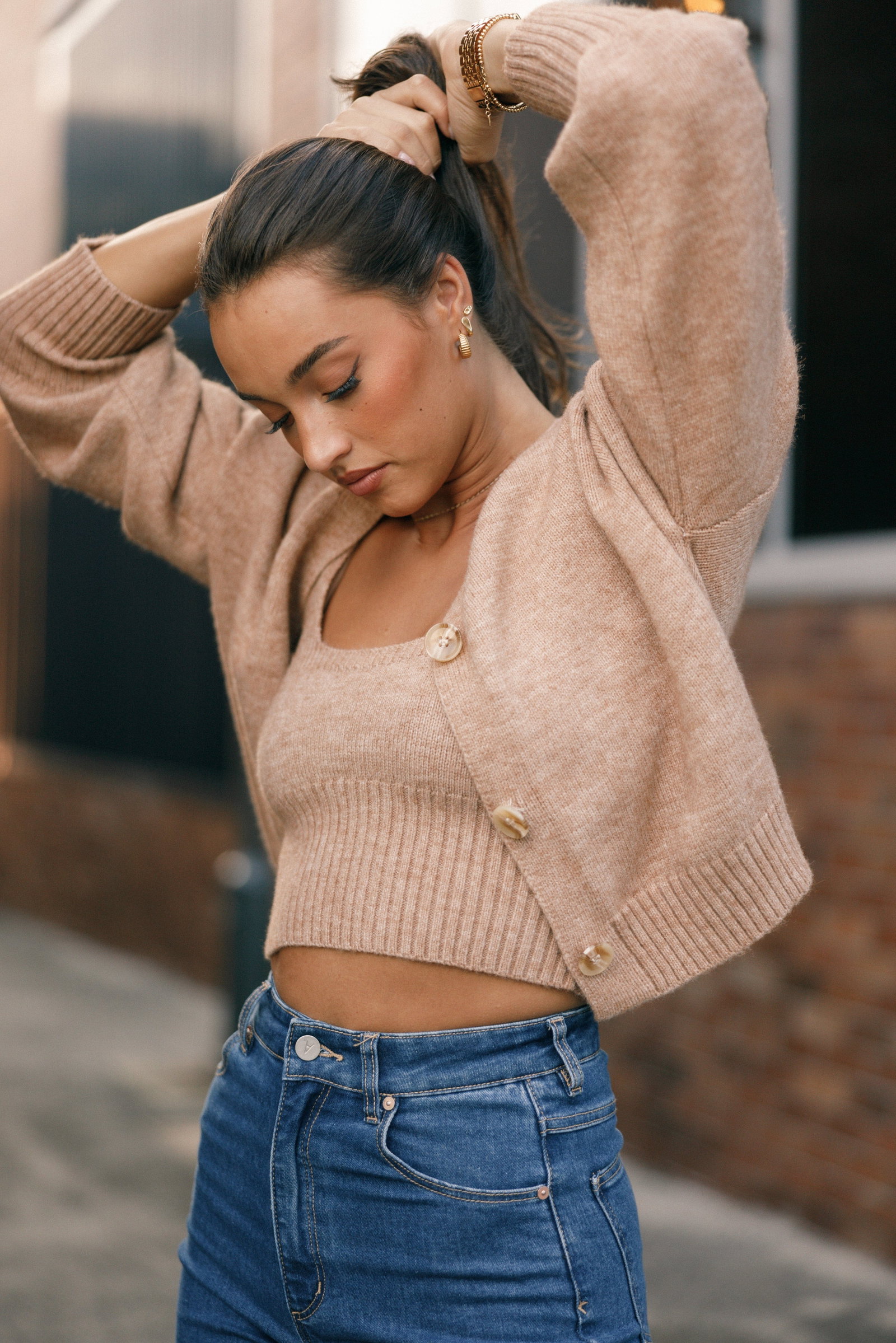 Image of Isabel Button Front Cardigan - Beige