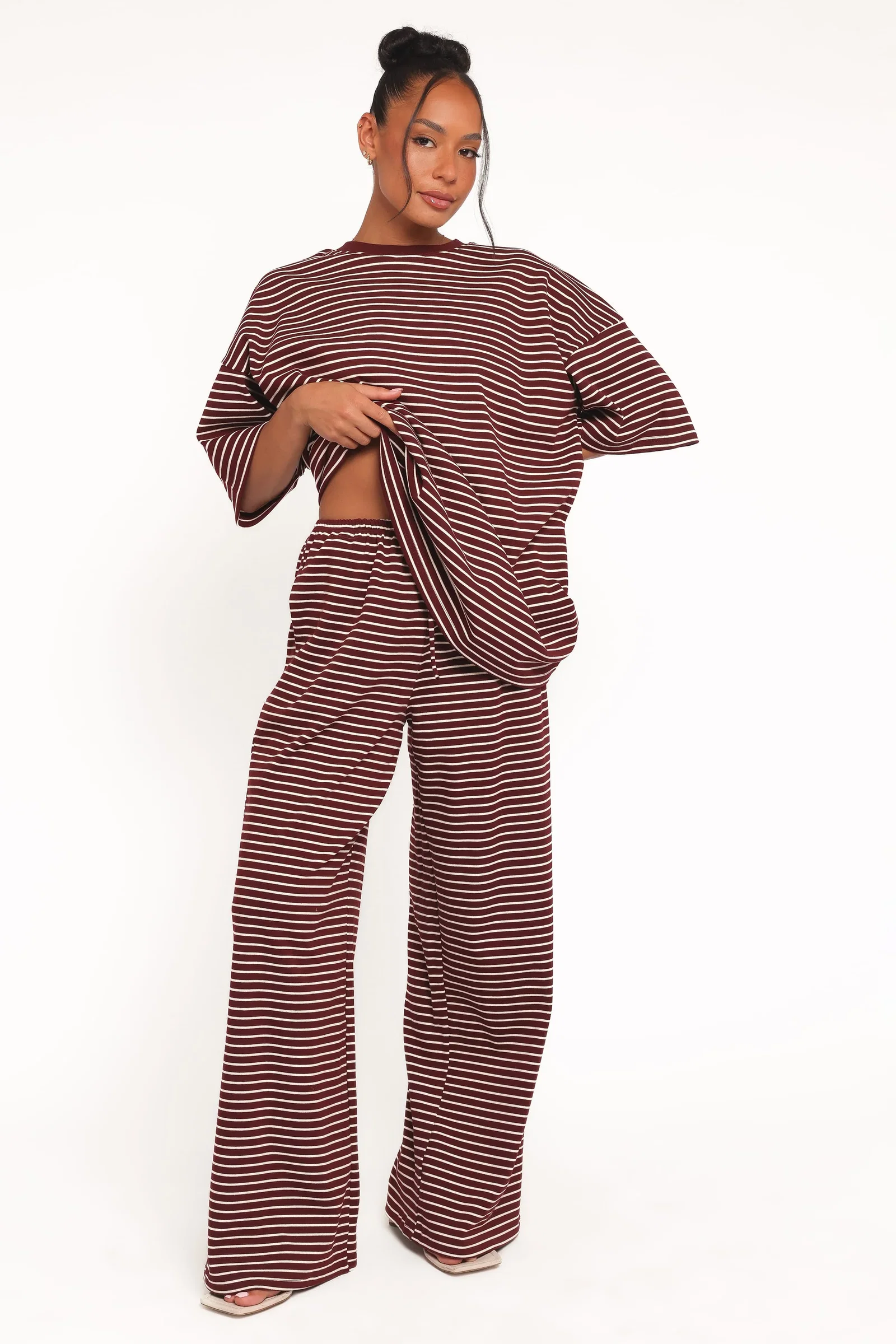 Image of Wilda Knit Pant - Burgundy Cream Stripe