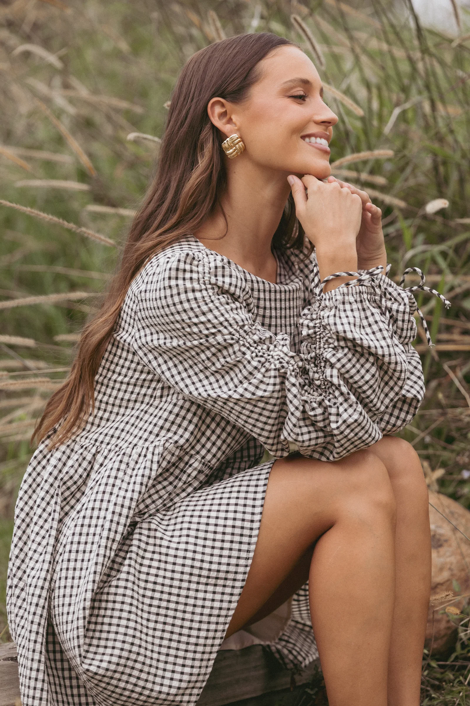 Image of Micaela Long Sleeve Mini Dress - Black Gingham