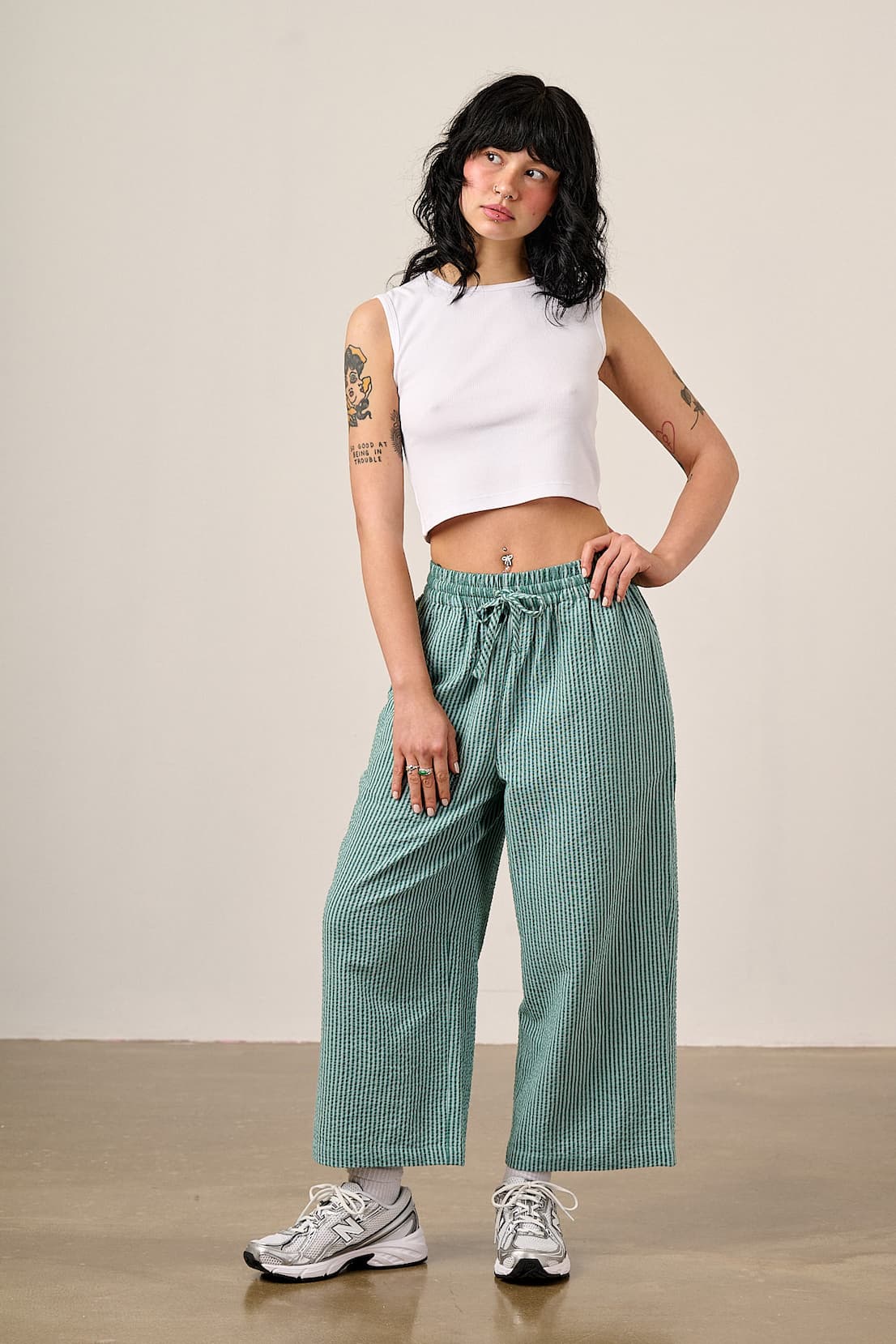 Chuck - Cotton Trousers in Teal Stripe
