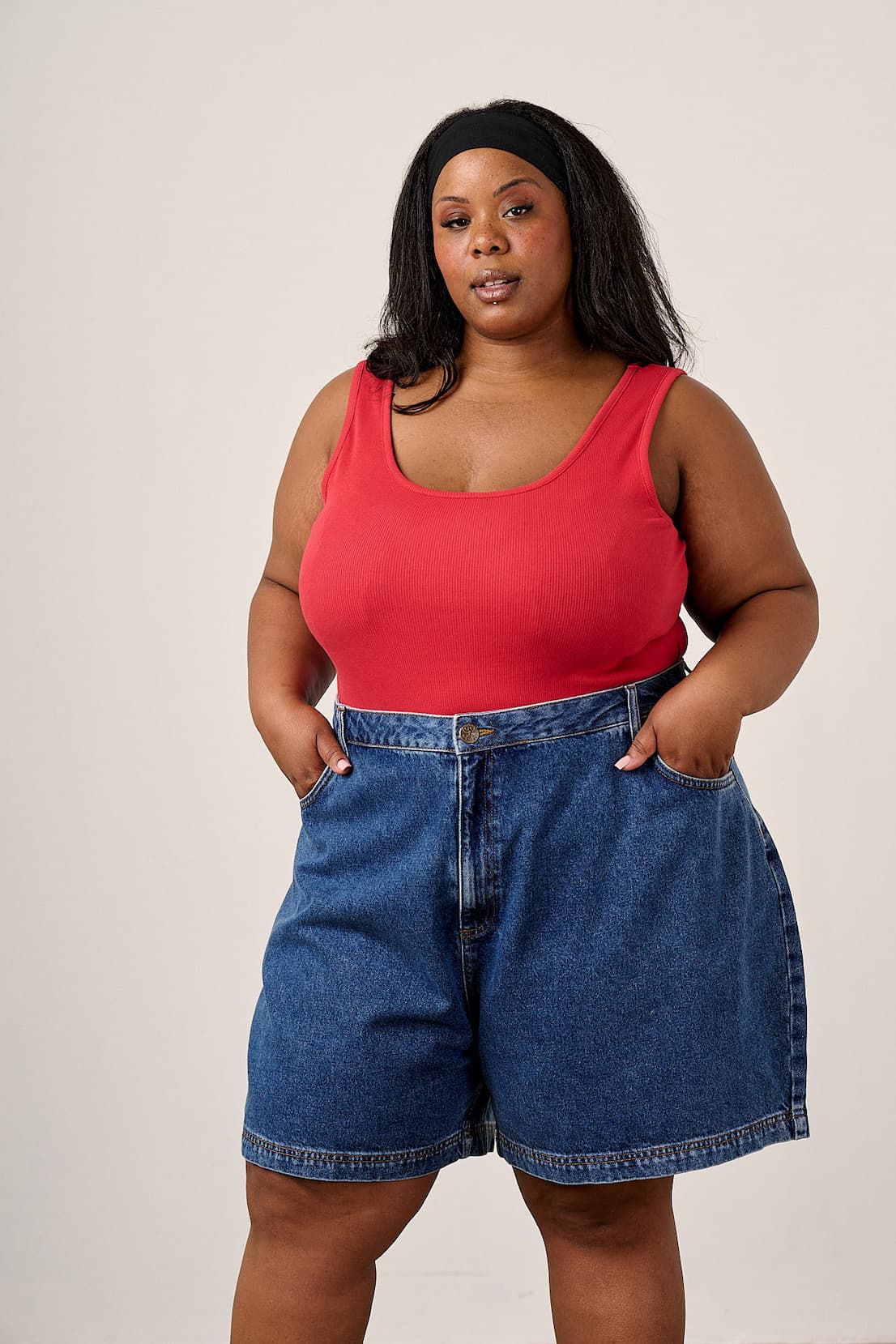 Lexi - Denim High Waist Shorts in Mid Wash Blue
