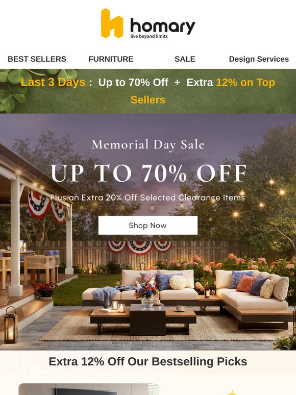 😍Final 3 Days: Memorial Day Sale — Up to 70% Off + Extra 12% on Top Sellers