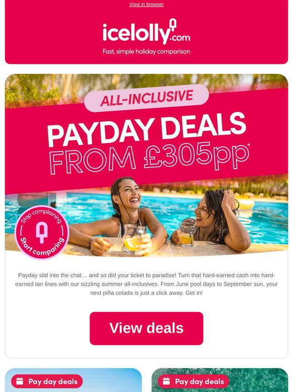 🍹 Payday perks: All-inclusives Fr £305pp