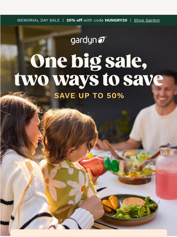 Up to 50% off ends after Memorial Day