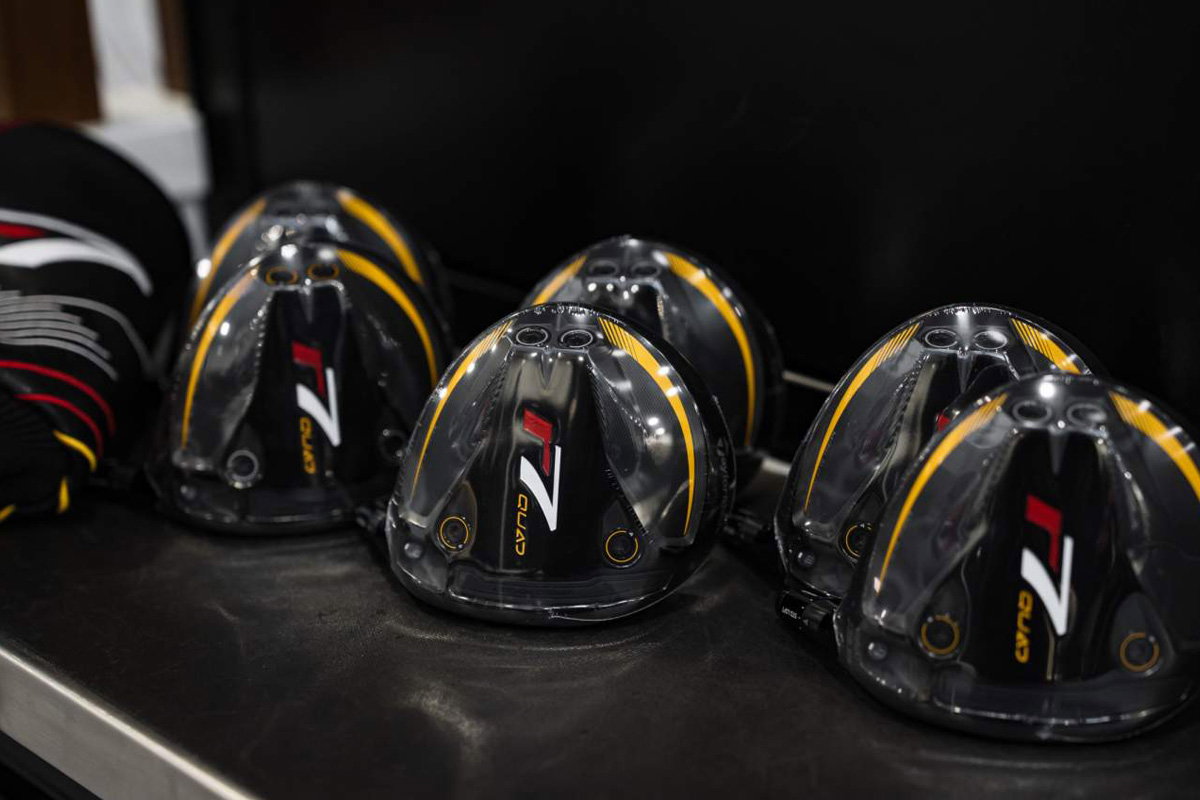 R7 Quad Mini Driver heads lined up on the tour truck table