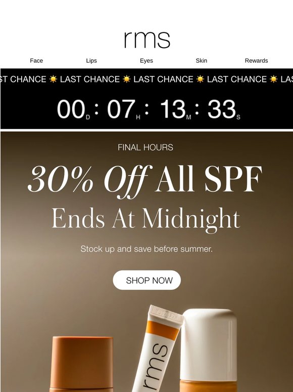 Last Chance: 30% Off SPF