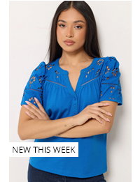 M&Co Petite Cobalt Blue Embroidered Panel T-Shirt
