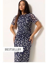 M&Co Petite Blue Polka Dot Twist Front Mesh Maxi Dress