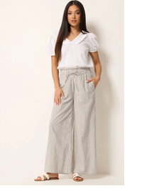 M&Co Natural Brown Stripe Wide Leg Cotton Trousers