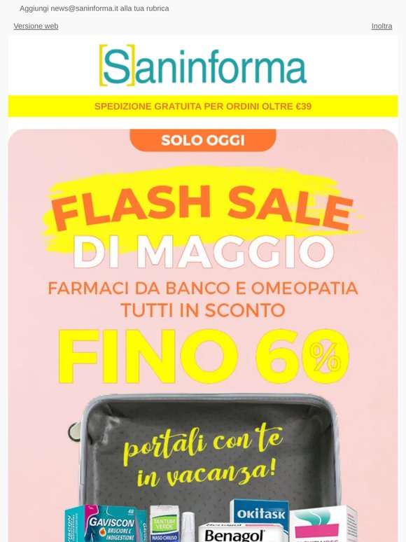 ⚡️ Flash Sale di maggio: Farmaci da banco in sconto fino 60% - Solo oggi