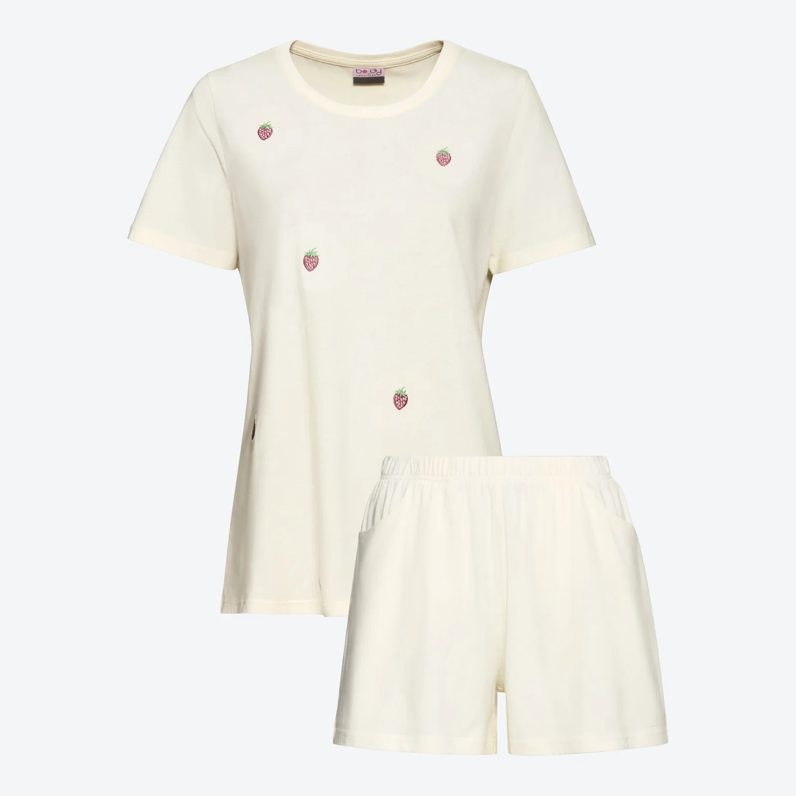 Damen-Shorty mit Erdbeer-Stickerei, 2-teilig