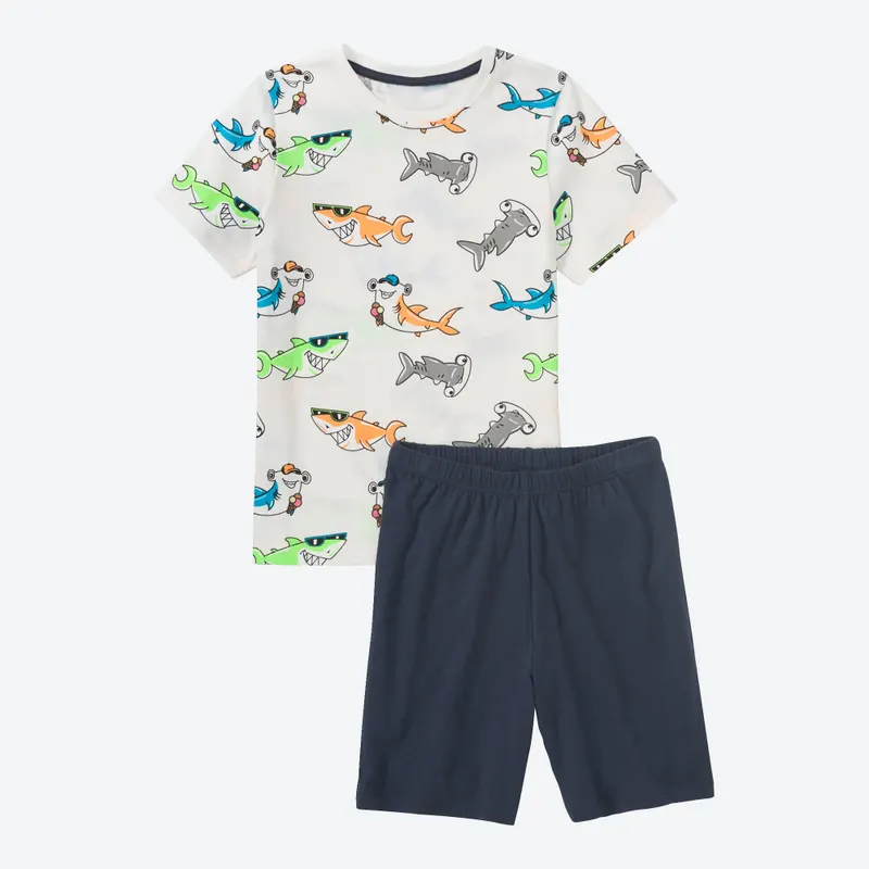 Kinder-Jungen-Shorty mit Alloverprint, 2-teilig