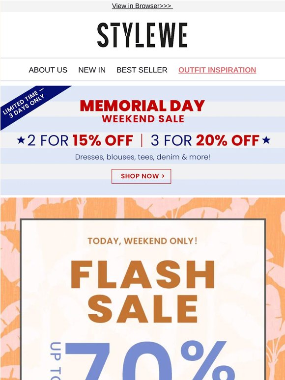 🔥 Flash Sale: Up to 70% off spring & summer favorites.