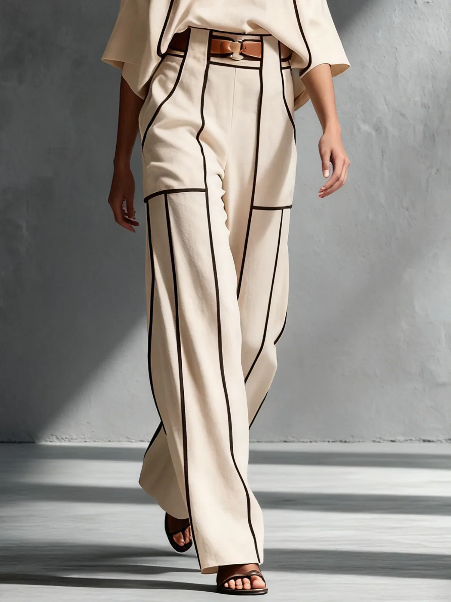 Image of Casual Color Block Straight Pants Pant No Belt
