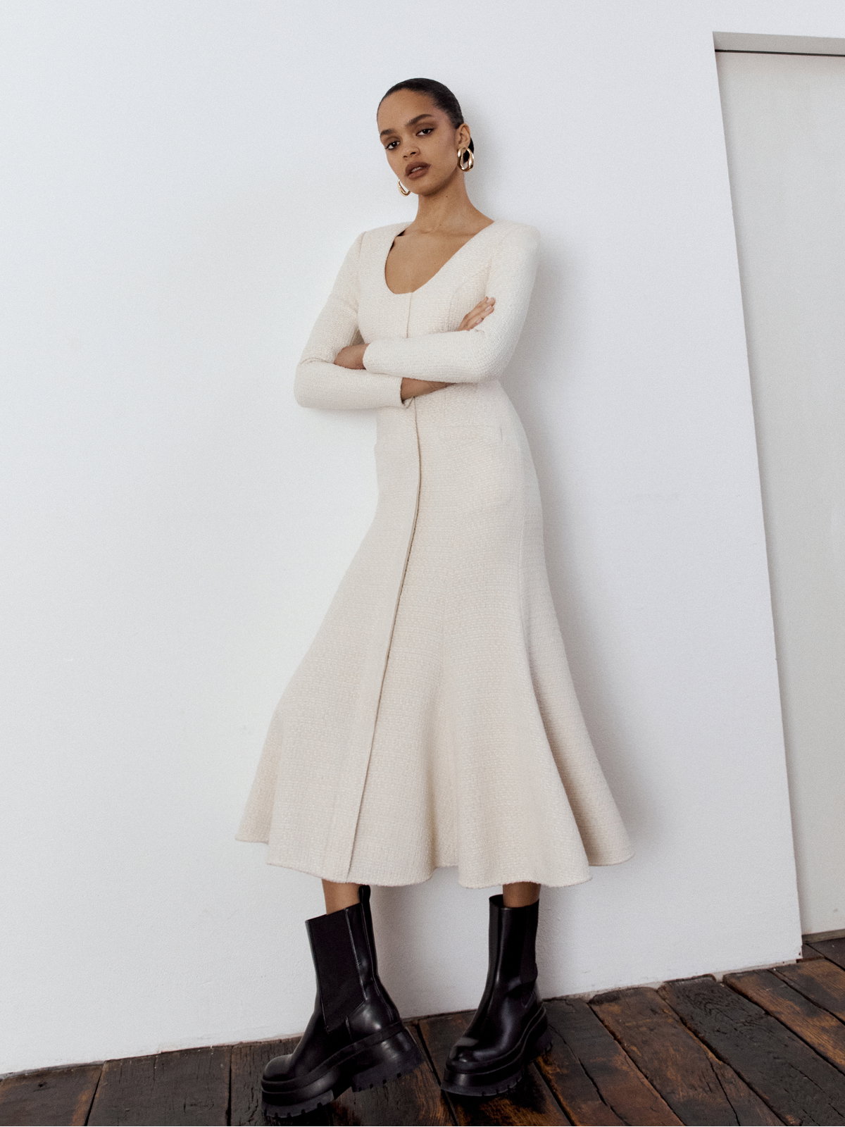 Long Sleeve Crepe Midi Dress