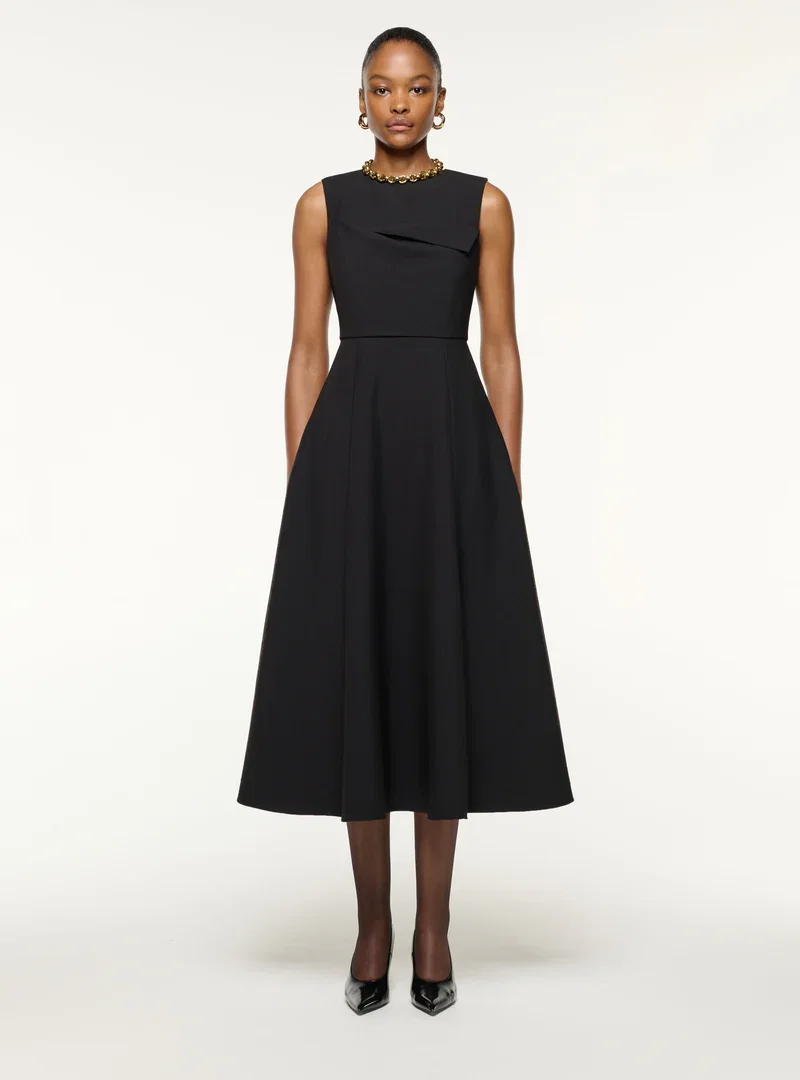 ORIGAMI BUST LINE FLARED MIDI DRESS