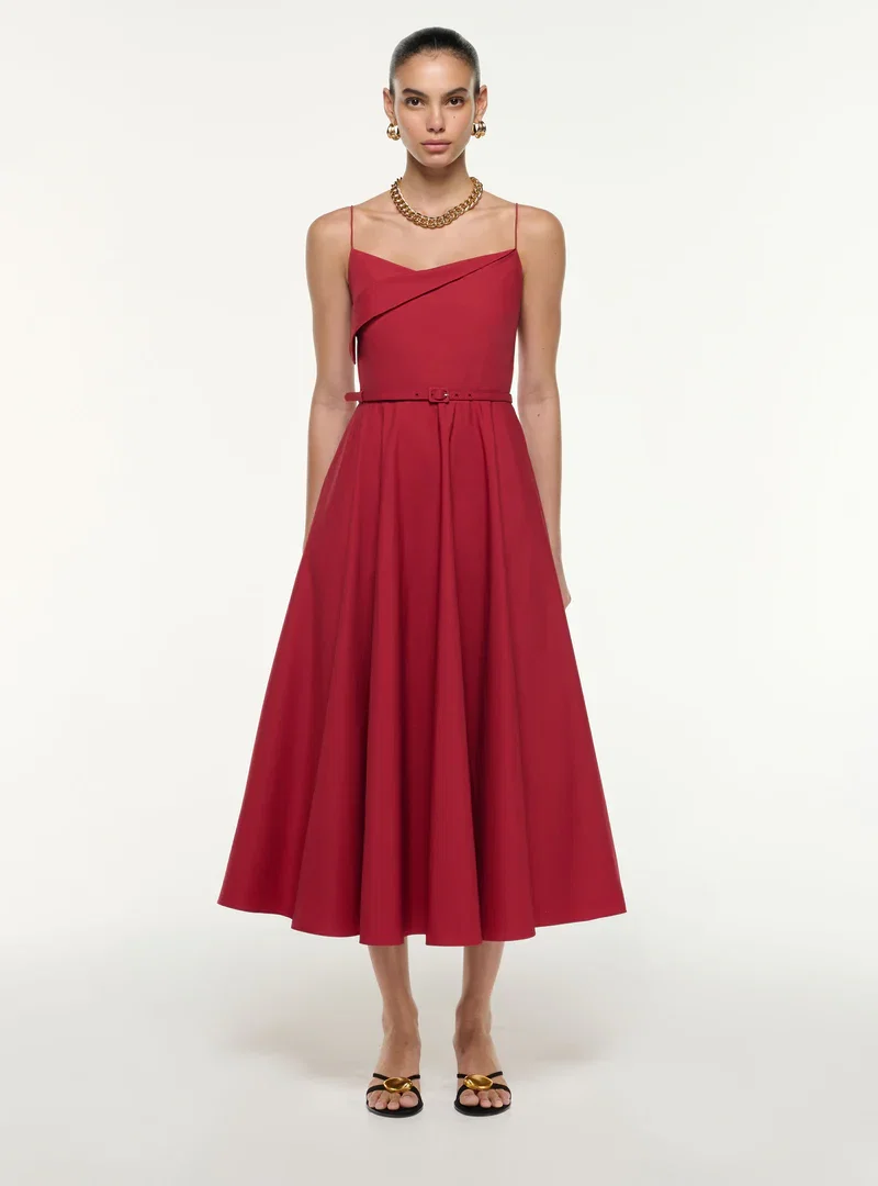 COTTON POPLIN STRAP MIDI DRESS