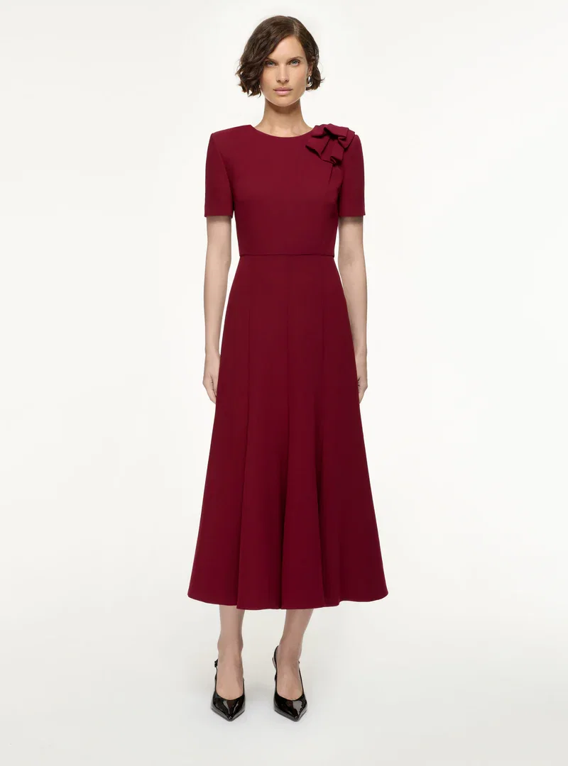 SHORT SLEEVE HEAVY CADY MIDI DRESS